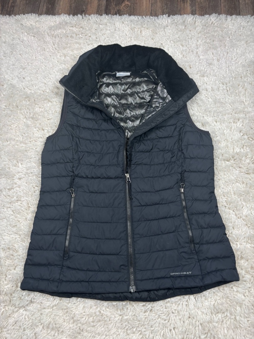 Columbia Omni-Heat Black Quilted Puffer Vest Women’s Medium Fleece Collar